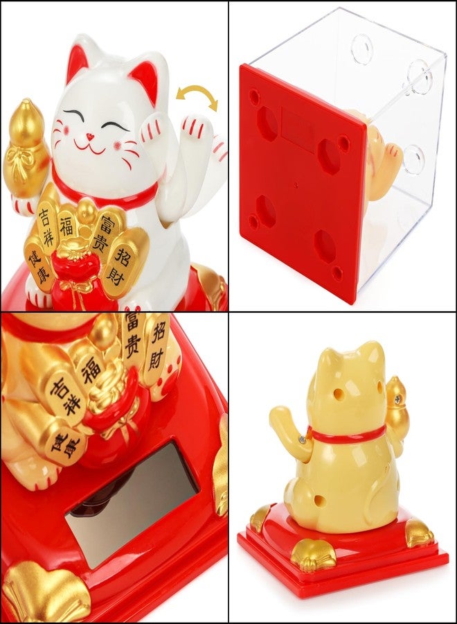 Cididu 2 Pack Solar Waving Cat, Lucky Cat Waving Arm Solar Powered, Good Luck Fortune Cat as Window Sun Catcher Car Dashboard Decor, Portable Suncatchers Welcoming Cat for Home, Office Decoration - Image 3