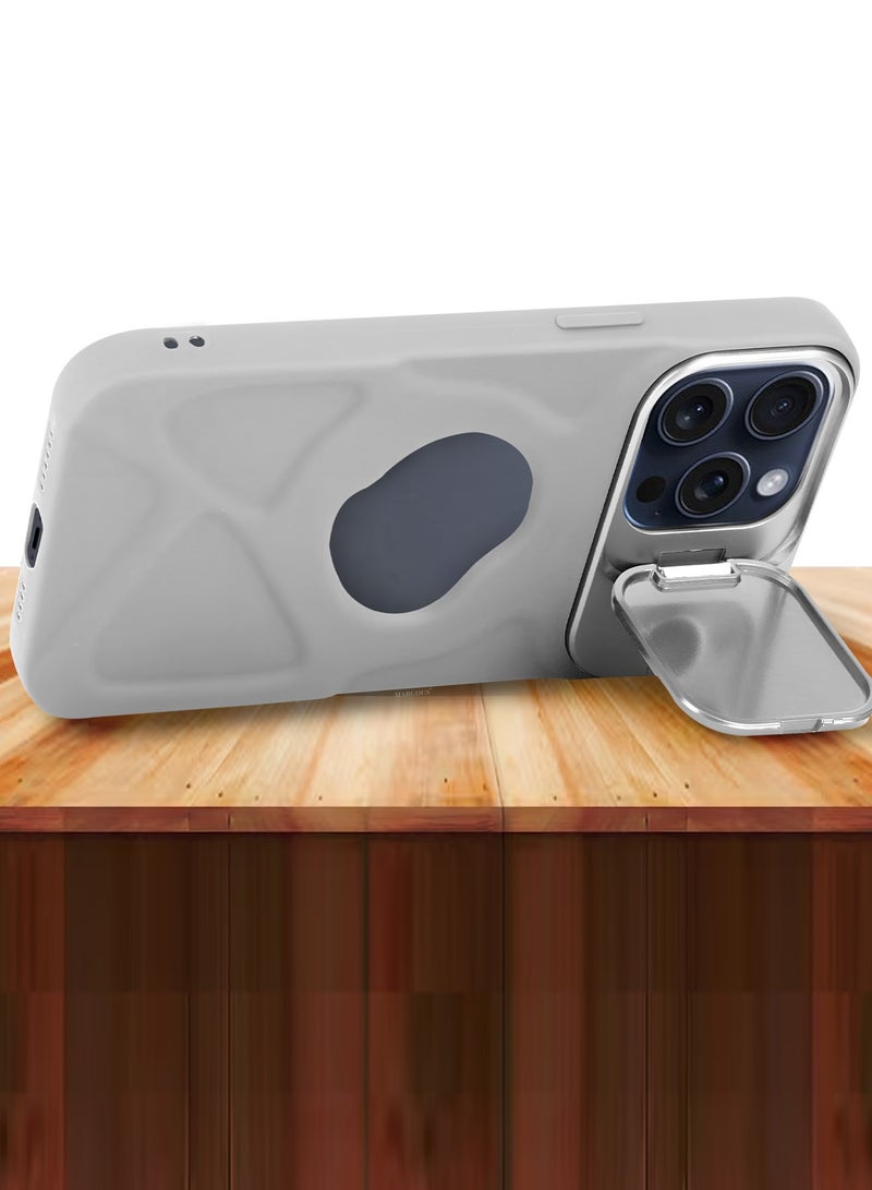 CATANES Slim Soft Case for iPhone 15 Pro Max - TPU Shockproof Case with Lens Protection Kickstand and Logo View Window - Grey - Image 3