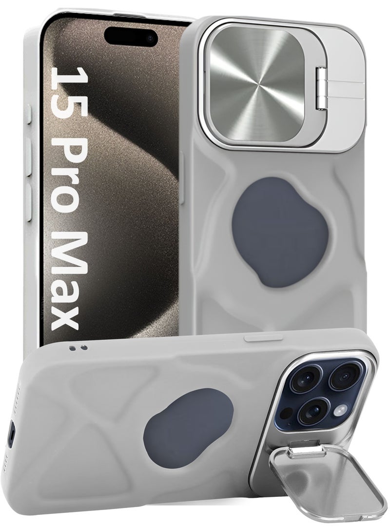 CATANES Slim Soft Case for iPhone 15 Pro Max - TPU Shockproof Case with Lens Protection Kickstand and Logo View Window - Grey - Image 1