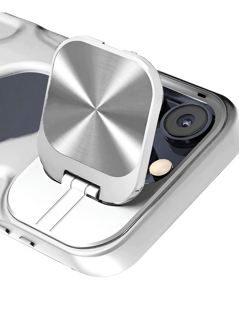 CATANES Slim Soft Case for iPhone 15 Pro Max - TPU Shockproof Case with Lens Protection Kickstand and Logo View Window - Grey - Image 5