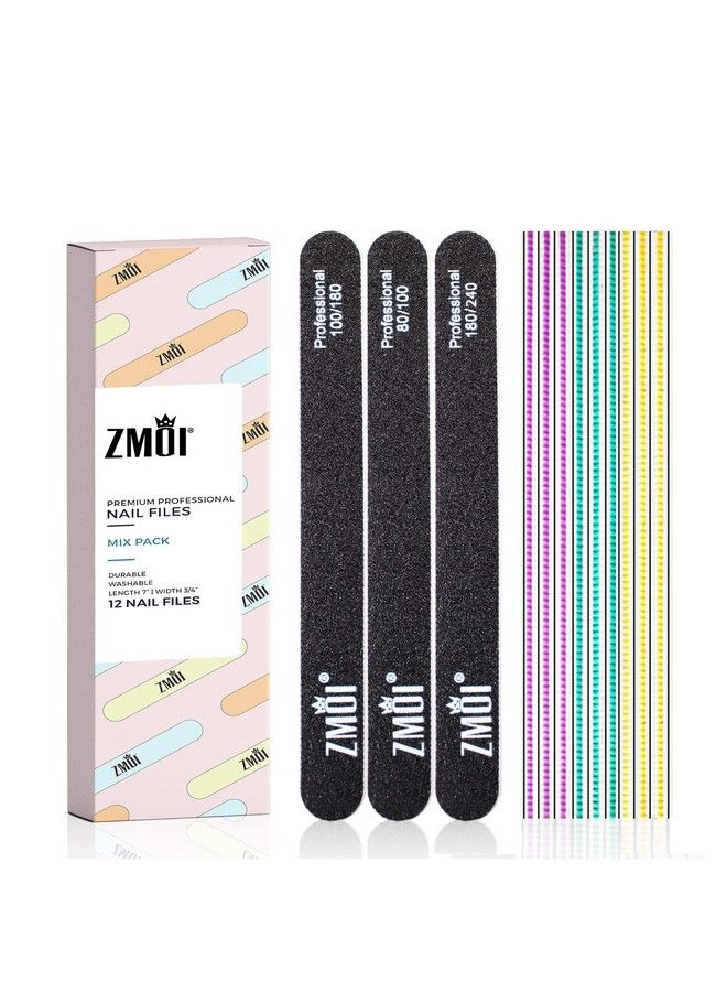 ZMOI Professional Nail Files12 Pcs Washable Double Sided Emory Board Assorted Grit Pack For Naturalacrylic Nails Waterproof And Durable Design Ergonomic And Practical Ideal For Salon Home Use - Image 1