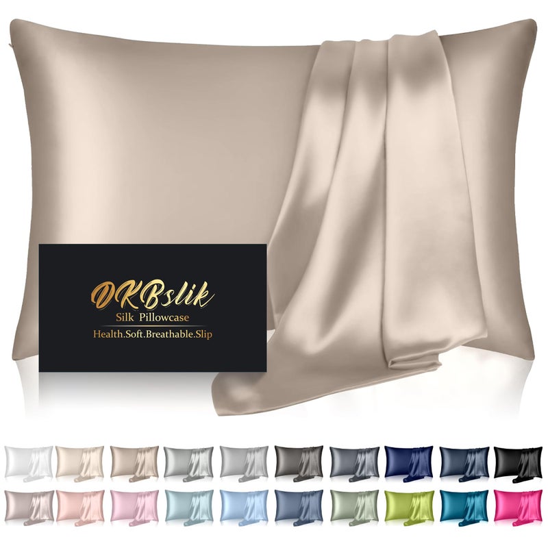 DKBslik Silk Pillowcase for Hair and Skin, Mulberry Silk Pillow Cases Queen Size, Anti Acne Cooling Beauty Sleep Both Sides Natural Silk Satin Pillowcases with Hidden Zipper, Gifts for Women Men, Champagne - Image 1