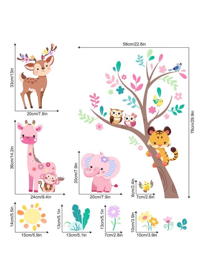Supzone Jungle Animals Tree Wall Decals Pink Elephant Giraffe Wall Stickers for Kids Girls Bedroom Living Room Baby Nursery Wall Decor - Image 3