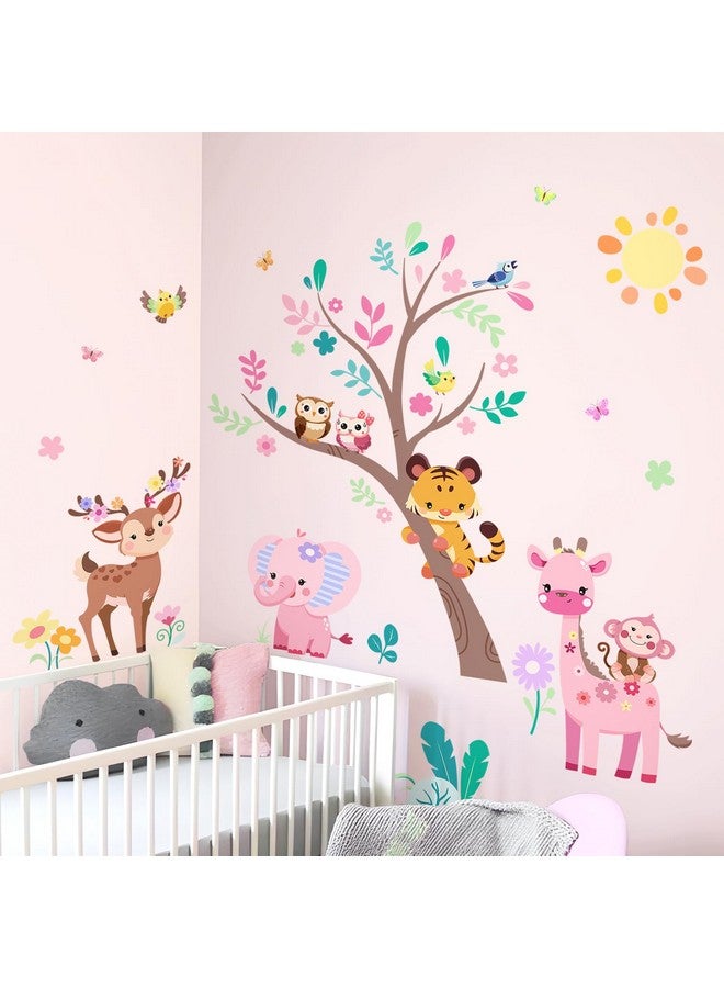 Supzone Jungle Animals Tree Wall Decals Pink Elephant Giraffe Wall Stickers for Kids Girls Bedroom Living Room Baby Nursery Wall Decor - Image 5