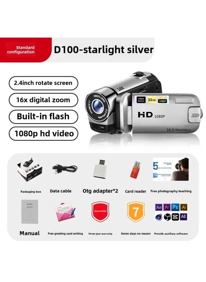 Generic Student Party Megapixel Camera Handheld Dv Flip Swivel Screen Selfie Campus Retro Ccd Digital Camera-Body Color:Silver (hd Lens Flip Screen)-package 1  - Image 1