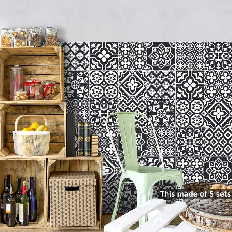 Alwayspon Floor Wall Tile Transfers Sticker for Home Decor, Peel & Stick self-Adhesive splashback, Tile Decals for Living Room Kitchen Bathroom Decor, 10 Pieces,Black and White, 15x15cm - Image 2