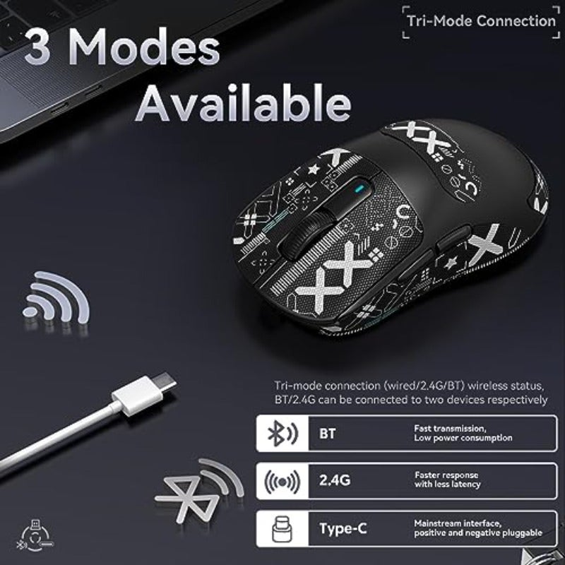 ماوس الألعاب خفيف الوزن جدًا ATTAK SHARK X3 49 جم مع شريط لاصق ومستشعر الألعاب PixArt PAW3395، لاتصال بلوتوث 2.4 جيجابايت، سلكي و لاسلكي، 6 درجات DPI تصل إلى 26000، عمر بطارية 200 ساعة، ماوس مكتب لنظام ويندوز 11 إكس بوكس، بلاي ستيشن، ماك، أسود - Image 4
