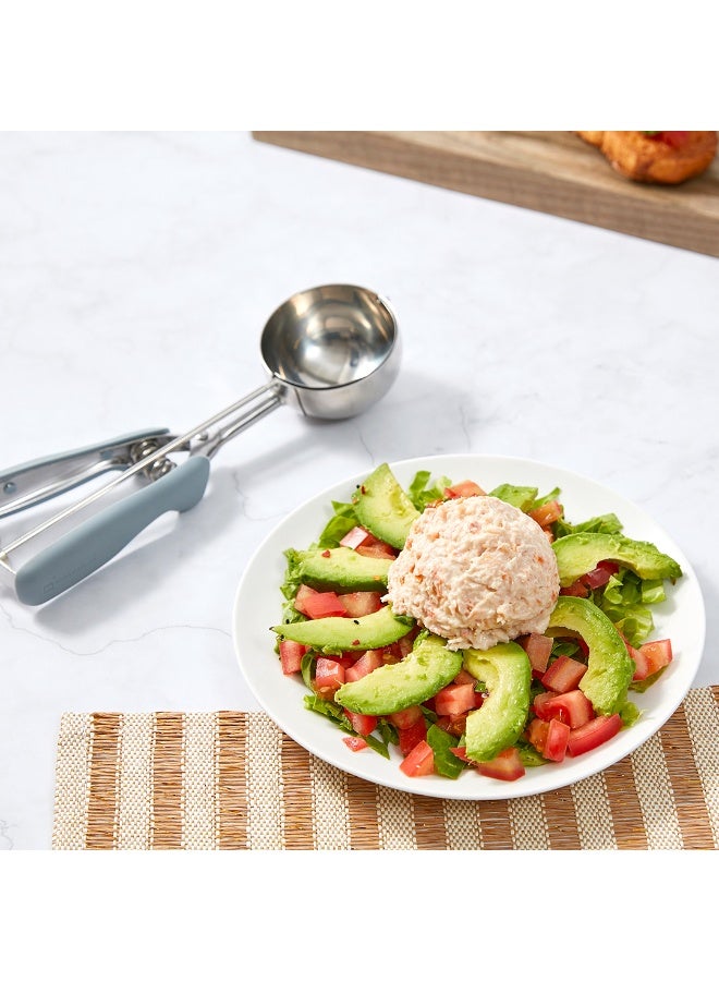 Restaurantware Comfy Grip 4 Ounce Ice Cream Scooper, 1 Spring-Loaded Melon Ball Scoop - #8, Built-In Blade, Gray Stainless Steel Cookie Baller, Dishwasher-Safe, Heavy-Duty - Image 5