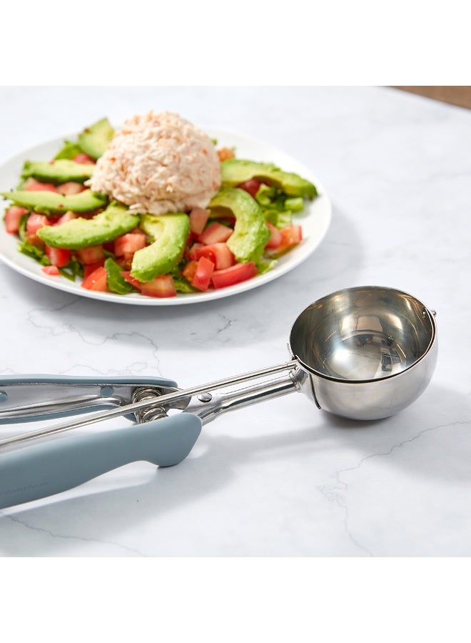 Restaurantware Comfy Grip 4 Ounce Ice Cream Scooper, 1 Spring-Loaded Melon Ball Scoop - #8, Built-In Blade, Gray Stainless Steel Cookie Baller, Dishwasher-Safe, Heavy-Duty - Image 4