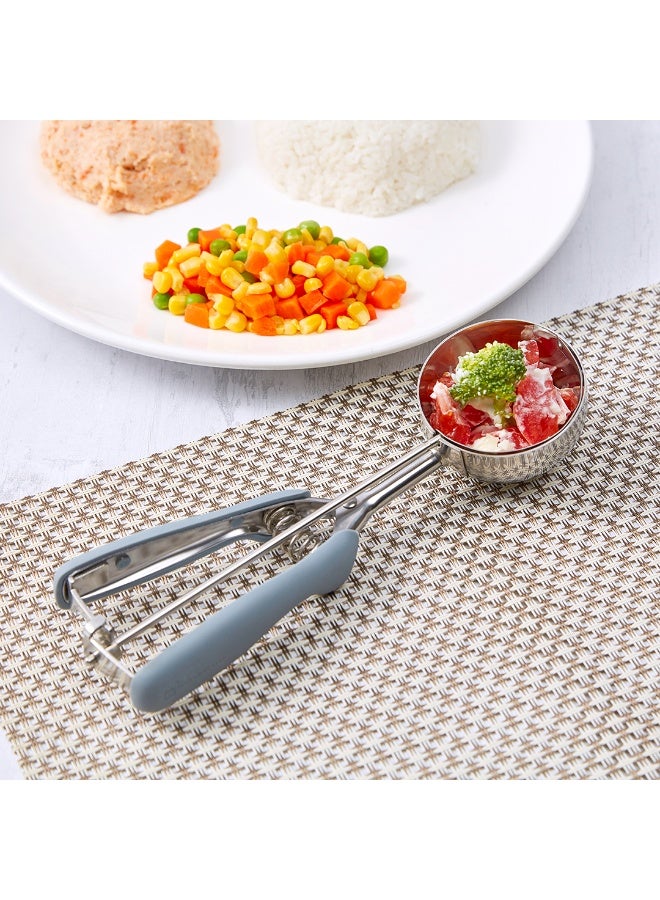 Restaurantware Comfy Grip 4 Ounce Ice Cream Scooper, 1 Spring-Loaded Melon Ball Scoop - #8, Built-In Blade, Gray Stainless Steel Cookie Baller, Dishwasher-Safe, Heavy-Duty - Image 3