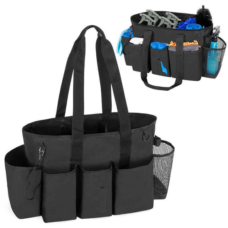 LoDrid Professional Cleaning Tote Caddy for Cleaning Supplies Cleaning Bag Organizer with Dividers and Handle Strap for Housekeepers Work Black Bag Only