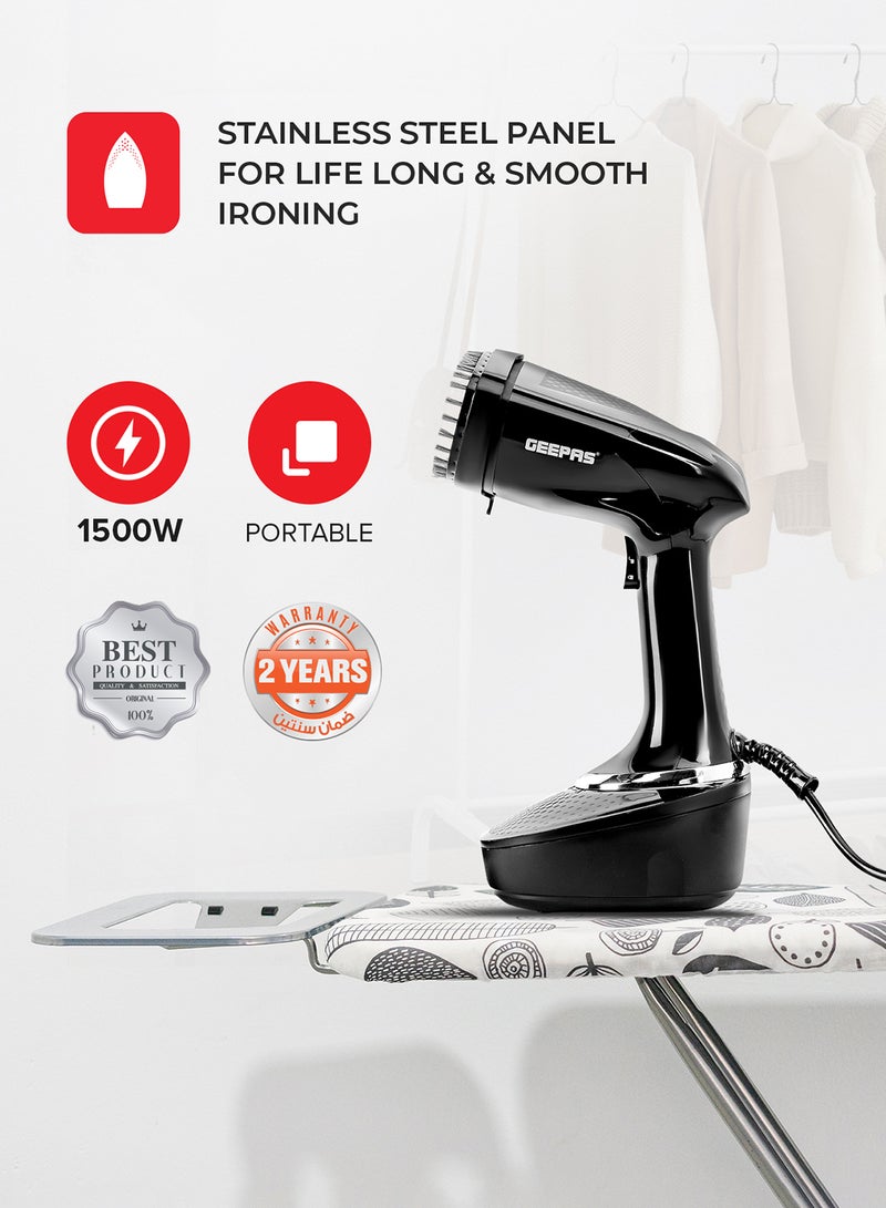 GEEPAS Handheld Garment Steamer With Stainless Steel Panel, Continuous Steam Output Upto 25G/Min, 400 ML Detachable Water Tank, Vertical Ironing Function, 360 Degree Swivel Cord Protection 400 ml 1500 W GGS25041 Black - Image 2