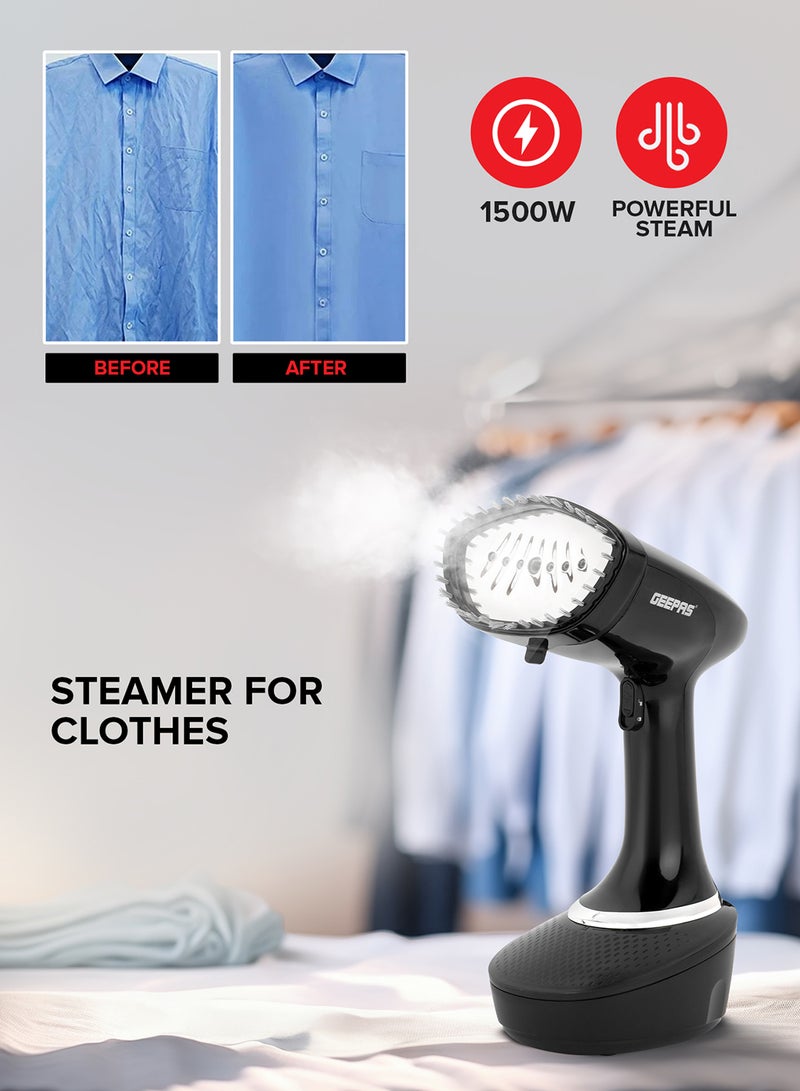 GEEPAS Handheld Garment Steamer With Stainless Steel Panel, Continuous Steam Output Upto 25G/Min, 400 ML Detachable Water Tank, Vertical Ironing Function, 360 Degree Swivel Cord Protection 400 ml 1500 W GGS25041 Black - Image 4