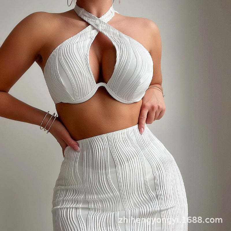 Split Hip Skirt Bikini Solid Color Steel Trap Push-Up Biniki Swimsuit - Image 2