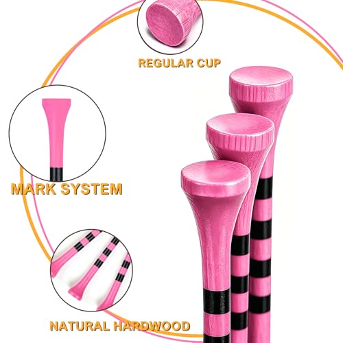 Zivisk Wooden Golf Tees 2-3/4" 100 Count 70mm Pink - Image 4