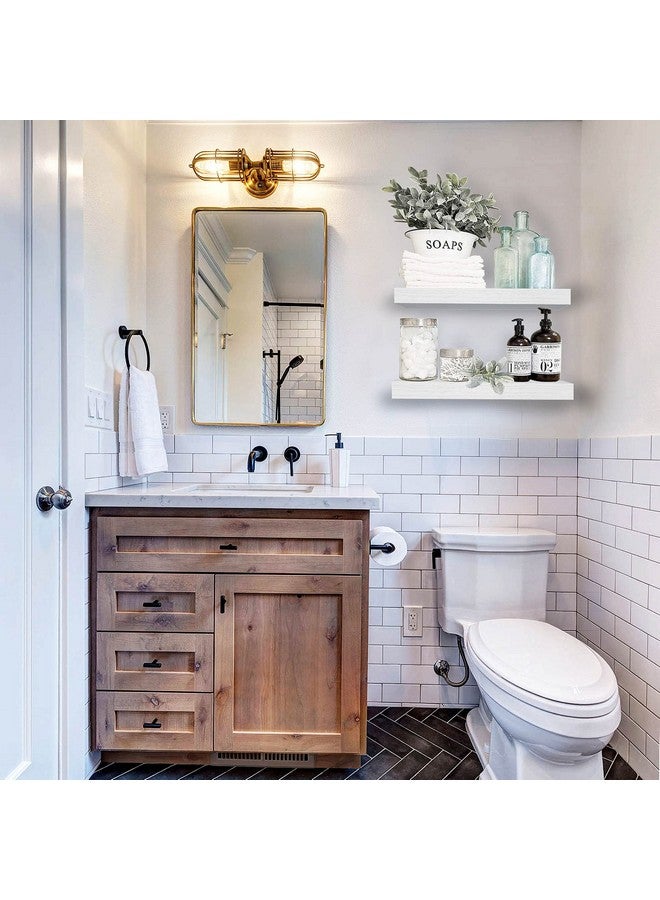 QEEIG White Bathroom Floating Shelves for Wall Shelf Over Toilet Wall Mounted Farmhouse Small 16 inch Set of 2 (008-40W) - Image 2