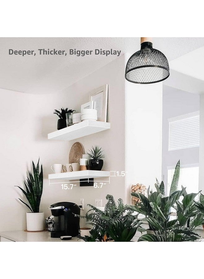 QEEIG White Bathroom Floating Shelves for Wall Shelf Over Toilet Wall Mounted Farmhouse Small 16 inch Set of 2 (008-40W) - Image 3