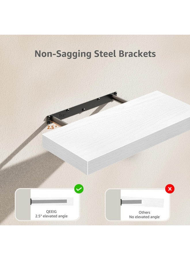 QEEIG White Bathroom Floating Shelves for Wall Shelf Over Toilet Wall Mounted Farmhouse Small 16 inch Set of 2 (008-40W) - Image 5