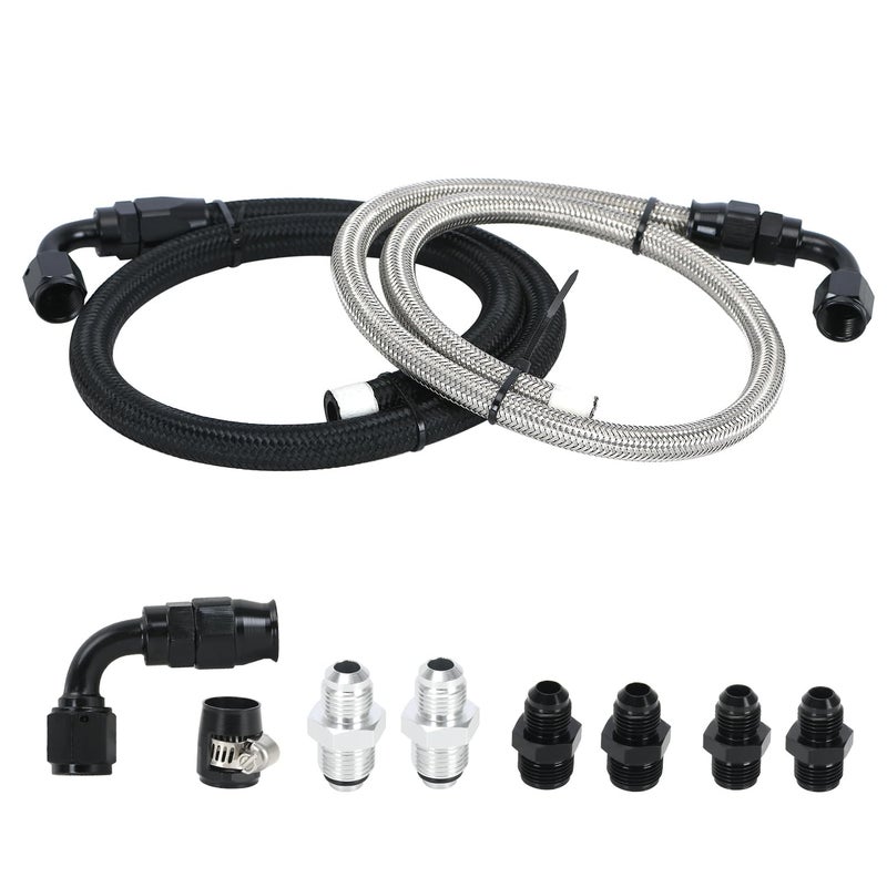 PQY 25Inch 6AN Power Steering Pump Hose Kit Compatible with Chevy C10 LS Swap Engine HighLow Pressure Line with LeakProof Design Connect to GM Type II Power Steering Pump - Image 2