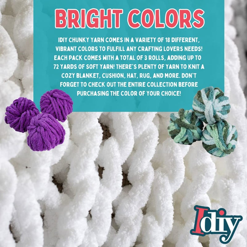 SCS Direct Chunky Yarn for Crocheting (Tie Dye- Mint, Teal, Green, 3 Pack) - 72 Yards Total, 20mm Super Soft Thick Jumbo Chenille Yarn for Arm Knitting, Crochet, Hand Knit Blankets, Throws, Pillows, DIY Crafts - Image 4