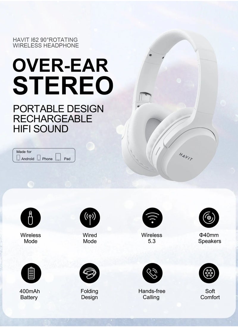 Wireless Bluetooth Headphones Over-Ear, Noise-Isolating Headset with Deep Bass, 40mm Drivers, Bluetooth 5.3, SD Card Slot & FM Radio, AUX Input, Foldable Design, Adjustable Headband, Built-in Mic, 17H Long Battery Life, Hands-Free Calls, Comfortable for Music, Gaming, Travel, Sports, Office Use, Compatible with Android & iOS Devices (Black)