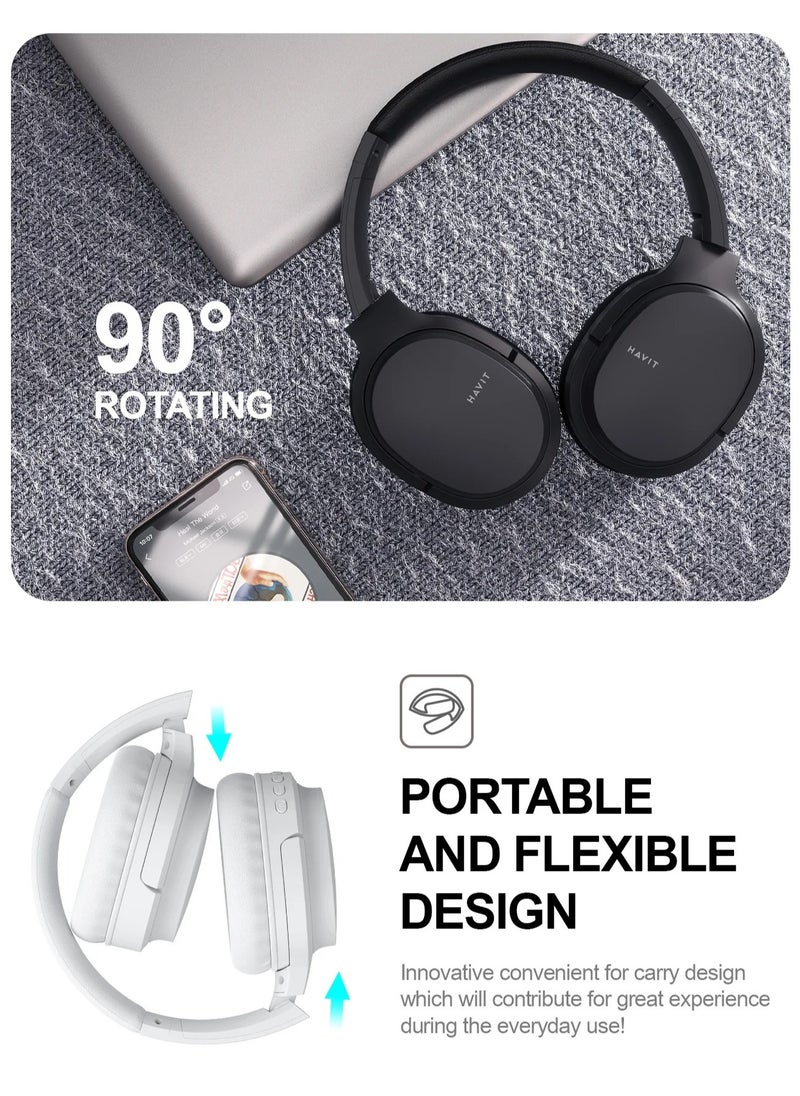 Wireless Bluetooth Headphones Over-Ear, Noise-Isolating Headset with Deep Bass, 40mm Drivers, Bluetooth 5.3, SD Card Slot & FM Radio, AUX Input, Foldable Design, Adjustable Headband, Built-in Mic, 17H Long Battery Life, Hands-Free Calls, Comfortable for Music, Gaming, Travel, Sports, Office Use, Compatible with Android & iOS Devices (Black)
