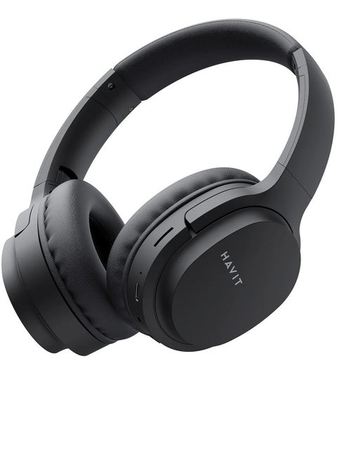 Wireless Bluetooth Headphones Over-Ear, Noise-Isolating Headset with Deep Bass, 40mm Drivers, Bluetooth 5.3, SD Card Slot & FM Radio, AUX Input, Foldable Design, Adjustable Headband, Built-in Mic, 17H Long Battery Life, Hands-Free Calls, Comfortable for Music, Gaming, Travel, Sports, Office Use, Compatible with Android & iOS Devices (Black)