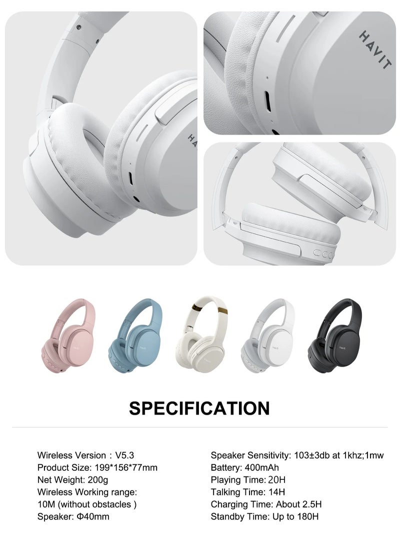 Wireless Bluetooth Headphones Over-Ear, Noise-Isolating Headset with Deep Bass, 40mm Drivers, Bluetooth 5.3, SD Card Slot & FM Radio, AUX Input, Foldable Design, Adjustable Headband, Built-in Mic, 17H Long Battery Life, Hands-Free Calls, Comfortable for Music, Gaming, Travel, Sports, Office Use, Compatible with Android & iOS Devices (Black)