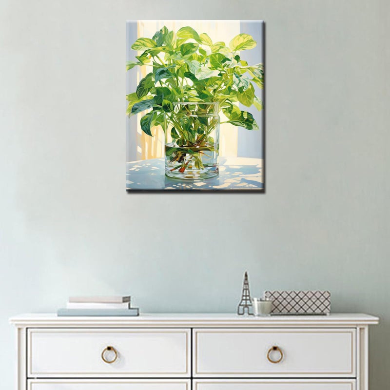 Tucocoo Green Plants in Glass Vase Oil Painting Paint by Number Kits 16 x 20 inch Canvas Plants DIY Oil Painting for Kids Students Adults Beginner with Brushes and Acrylic Pigment (Without Frame) - Image 3