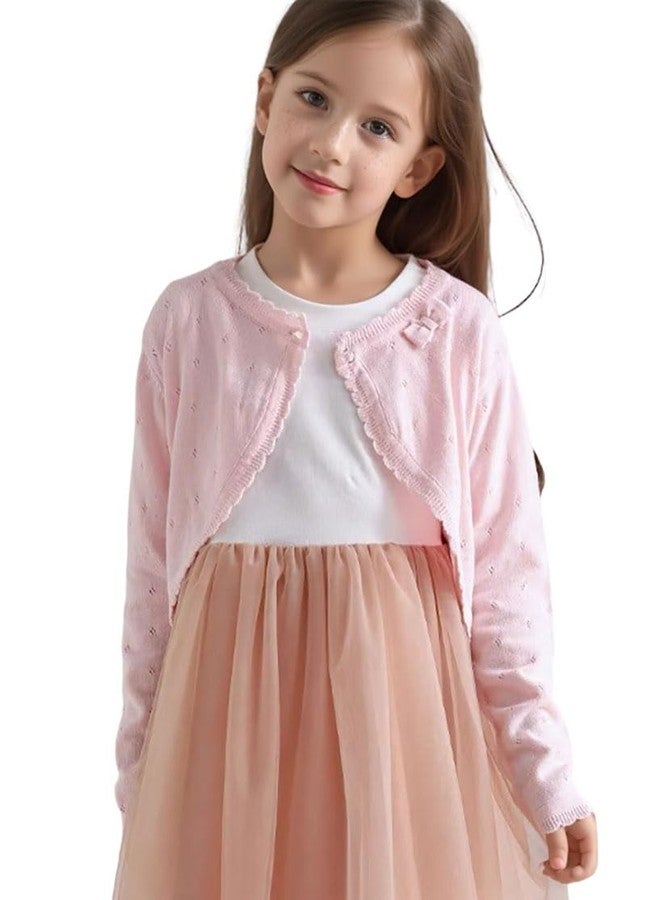 Miccina كارديجان بوليرو قصير للبنات الصغيرات، سترة محبوكة بأكمام طويلة وأزرار، مناسبة للأطفال الصغار، لون بنفسجي - Image 5