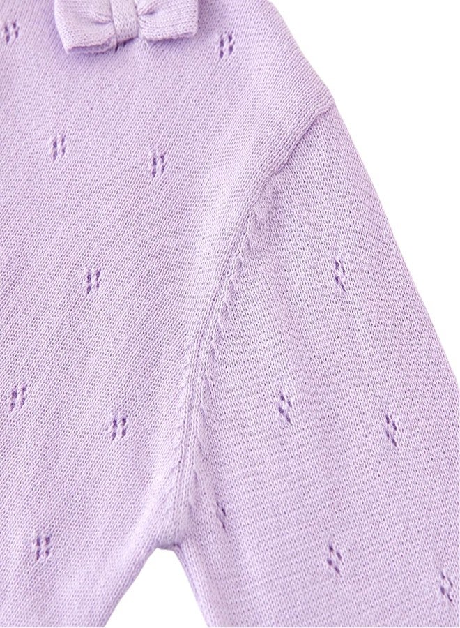 Miccina كارديجان بوليرو قصير للبنات الصغيرات، سترة محبوكة بأكمام طويلة وأزرار، مناسبة للأطفال الصغار، لون بنفسجي - Image 4