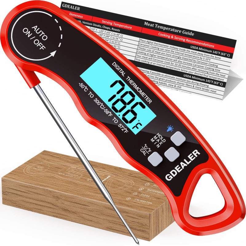 GDEALER Meat Thermometer Digital Instant Read Food Thermometer Waterproof UltraFast for Grill Cooking Kitchen with Backlight  Calibration