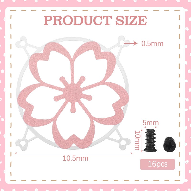 Lounsweer 4 Pcs 120mm Pink Sakura Guard Fan Grill Metal PC Fan Grill Cover with Screws Cute Computer Accessories Coquettish PC Case Decor for Office Game Room Valentines Gift for Girls Women - Image 2
