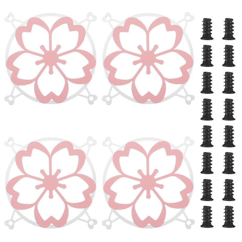 Lounsweer 4 Pcs 120mm Pink Sakura Guard Fan Grill Metal PC Fan Grill Cover with Screws Cute Computer Accessories Coquettish PC Case Decor for Office Game Room Valentines Gift for Girls Women - Image 1