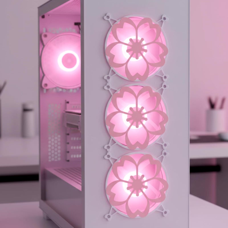 Lounsweer 4 Pcs 120mm Pink Sakura Guard Fan Grill Metal PC Fan Grill Cover with Screws Cute Computer Accessories Coquettish PC Case Decor for Office Game Room Valentines Gift for Girls Women - Image 5