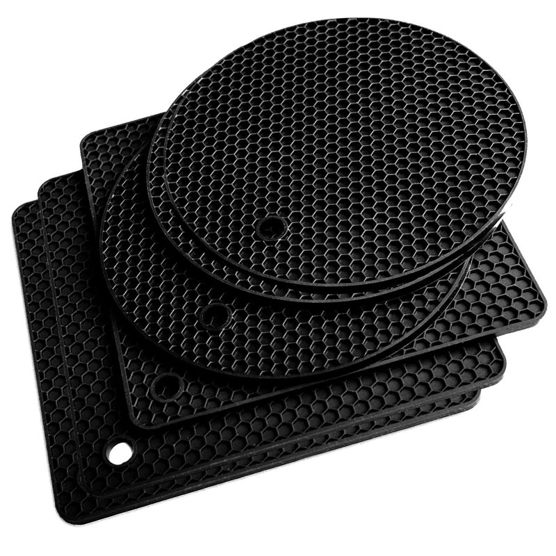 P Plus Fire Silicone Mats for Hot Dishes Hot Pads to Portect Table and Counter Top Multipurpose Non-Slip Spoon Holder Silicone Trivet Mats (Black, Set of 6) - Image 1