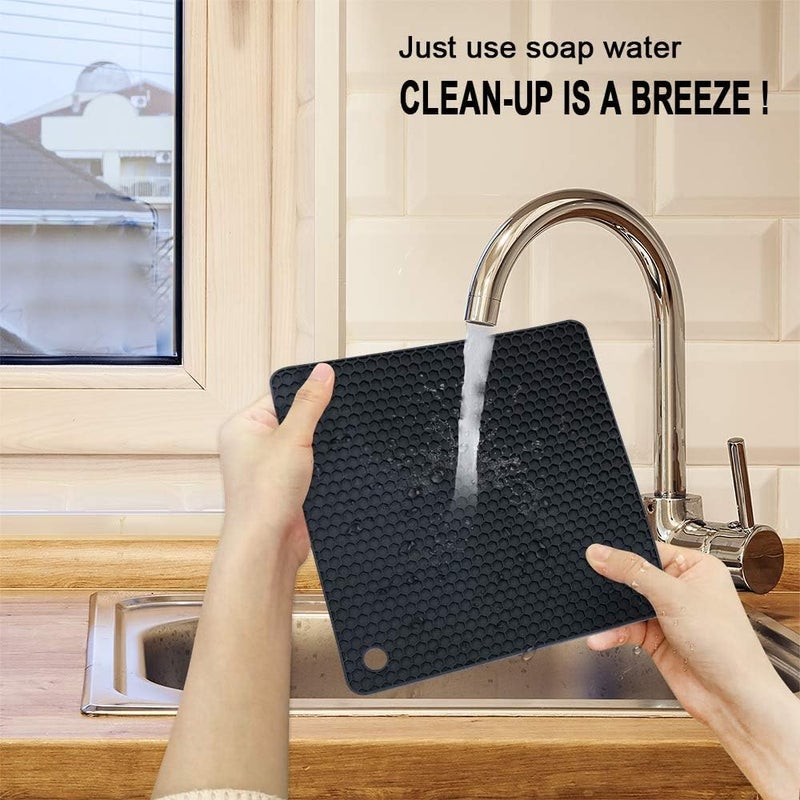 P Plus Fire Silicone Mats for Hot Dishes Hot Pads to Portect Table and Counter Top Multipurpose Non-Slip Spoon Holder Silicone Trivet Mats (Black, Set of 6) - Image 5