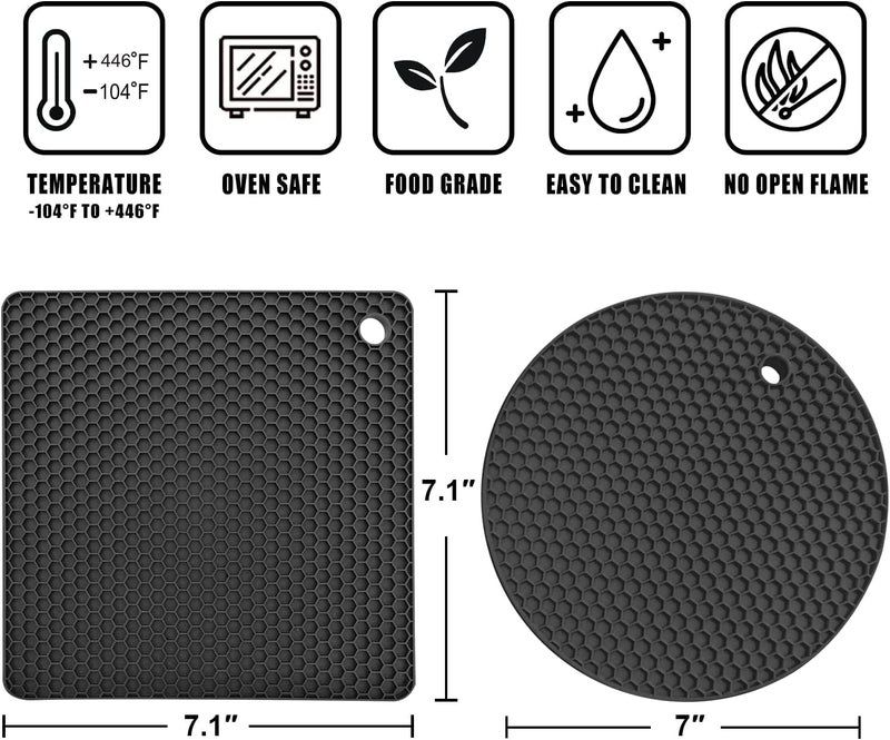 P Plus Fire Silicone Mats for Hot Dishes Hot Pads to Portect Table and Counter Top Multipurpose Non-Slip Spoon Holder Silicone Trivet Mats (Black, Set of 6) - Image 2