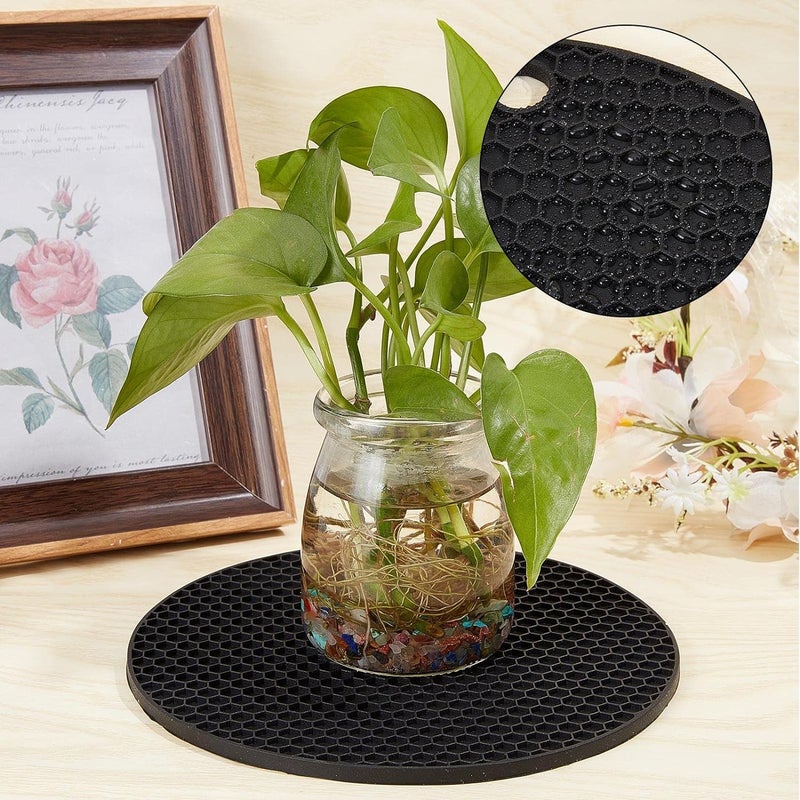 P Plus Fire Silicone Mats for Hot Dishes Hot Pads to Portect Table and Counter Top Multipurpose Non-Slip Spoon Holder Silicone Trivet Mats (Black, Set of 6) - Image 4