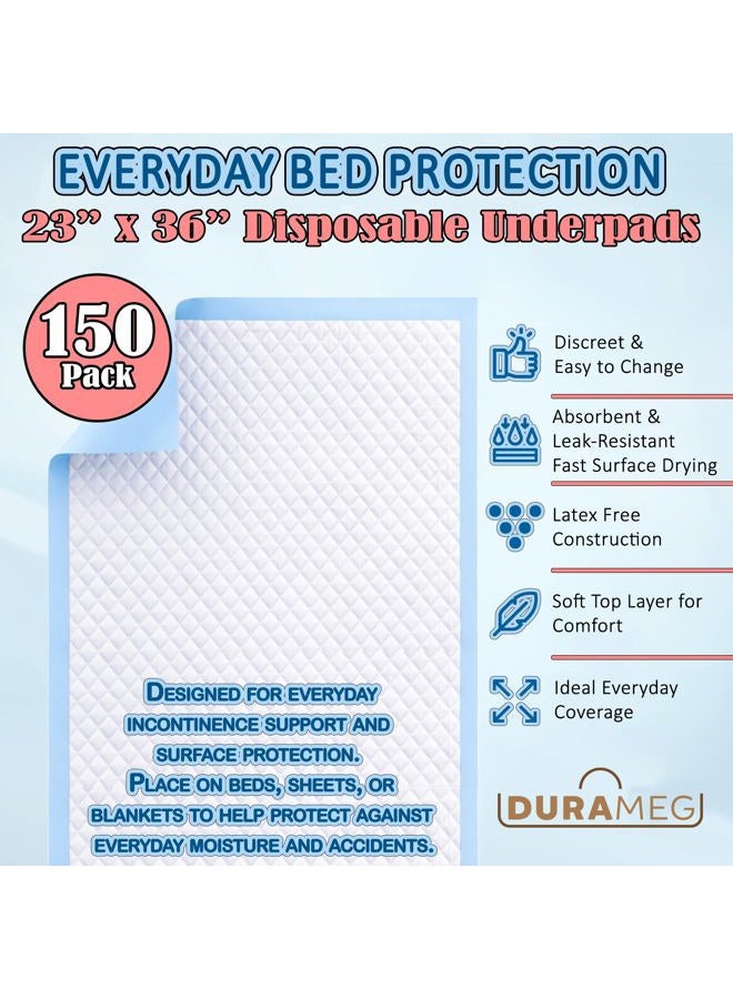 Durameg Chucks Pads Disposable [150-Pads] Underpads 23x36 Incontinence Chux Pads Absorbent Fluff Protective Bed Pads, Pee Pads for Babies, Kids, Adults & Elderly | Puppy Pads Large for Training Leak Proof - Image 2