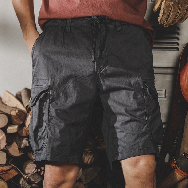 Retro American Elastic Cargo Shorts Men Outdoor Pockets Loose Fit (gray)  - Image 1