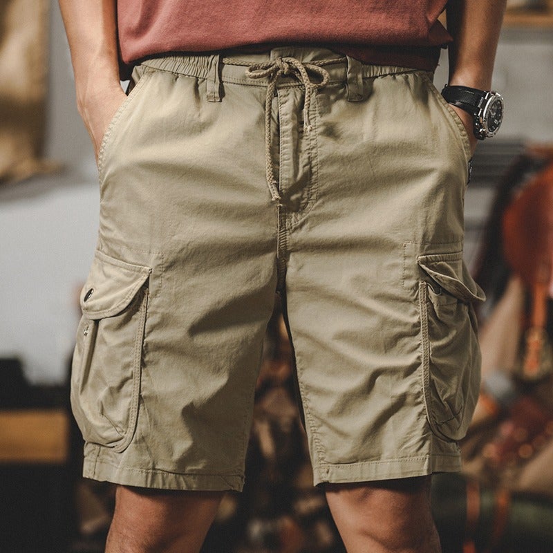 Retro American Elastic Cargo Shorts Men Outdoor Pockets Loose Fit (gray)  - Image 3
