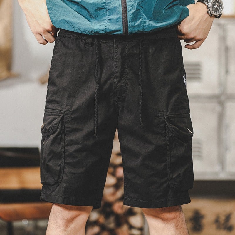 Retro American Elastic Cargo Shorts Men Outdoor Pockets Loose Fit (gray)  - Image 2