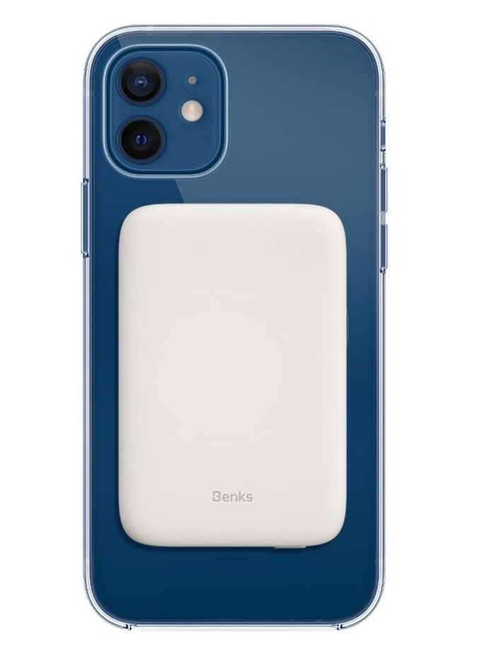 Benks HaloLock MagSafe Battery Pack, 5,000mAh Wireless Power Bank Compatible with iPhone 14/14 Plus/14 Pro/14 Pro Max and iPhone 13/12 Series, White - Image 1