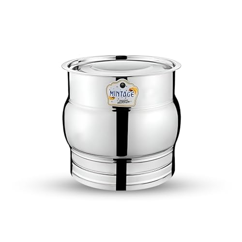 Mintage Apply Pawali 7 LTR Capacity | Kunda Pawale Stainless Steel with Lid | Storage Pawali Set Atta Drun 7 Kg | Home & Kitchen Atta Box for Kitchen | Kothi with Lid Water Grocery Containers - Image 1
