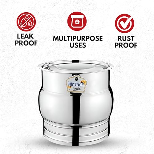 Mintage Apply Pawali 7 LTR Capacity | Kunda Pawale Stainless Steel with Lid | Storage Pawali Set Atta Drun 7 Kg | Home & Kitchen Atta Box for Kitchen | Kothi with Lid Water Grocery Containers - Image 3