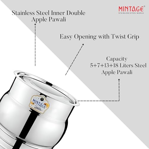 Mintage Apply Pawali 7 LTR Capacity | Kunda Pawale Stainless Steel with Lid | Storage Pawali Set Atta Drun 7 Kg | Home & Kitchen Atta Box for Kitchen | Kothi with Lid Water Grocery Containers - Image 2
