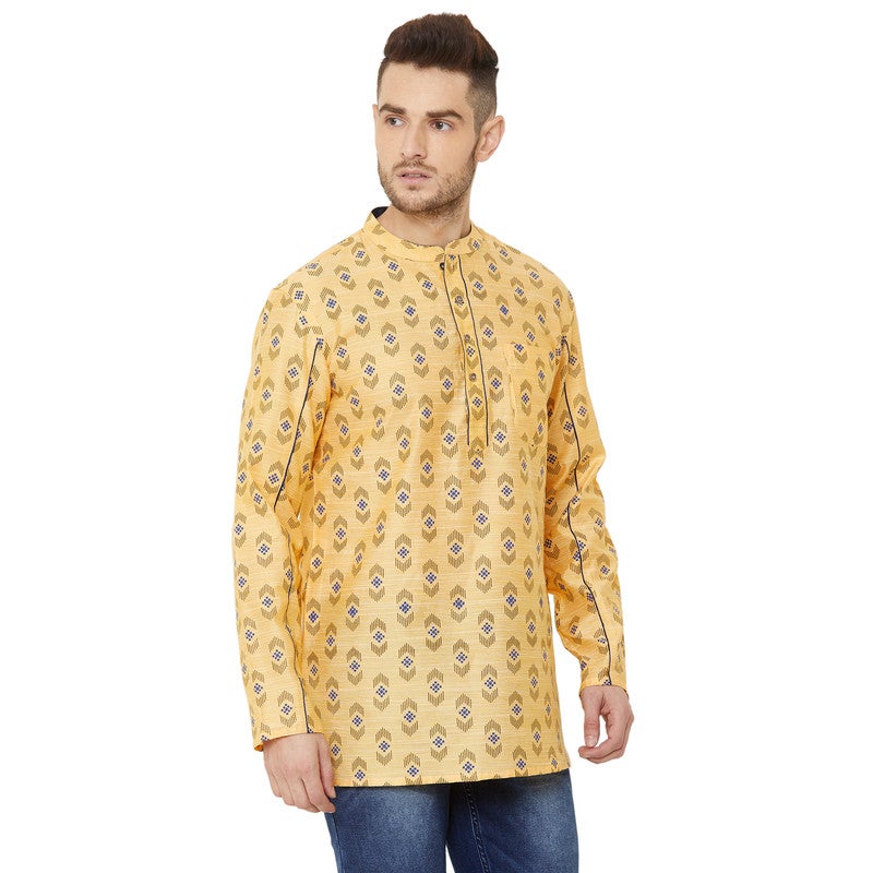 ARCHATTIRE Men’s Yellow Cotton Printed Kurta - Image 3