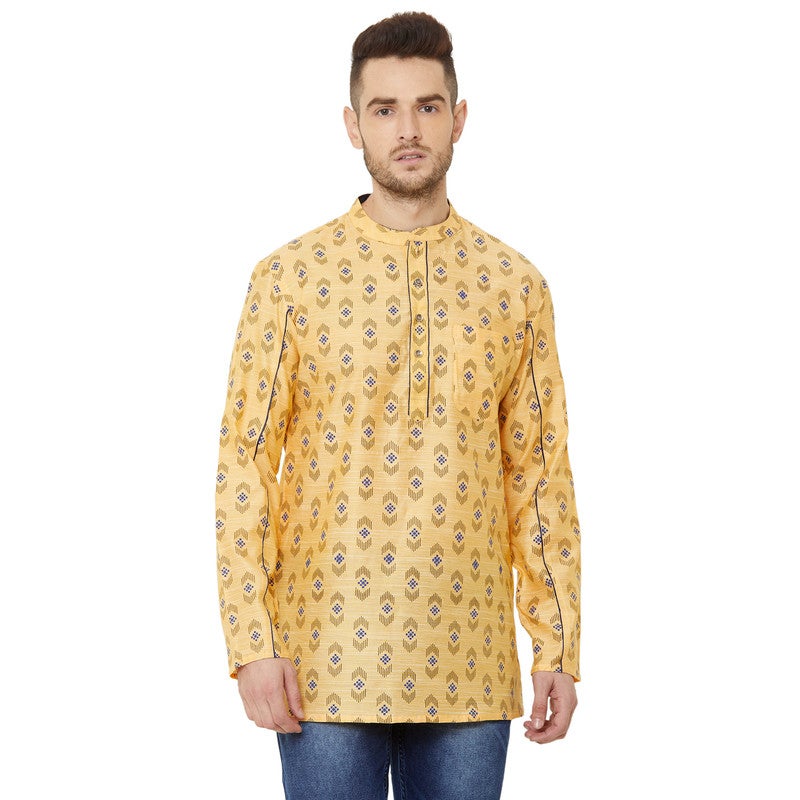 ARCHATTIRE Men’s Yellow Cotton Printed Kurta - Image 1