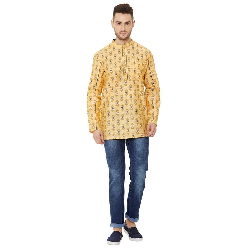 ARCHATTIRE Men’s Yellow Cotton Printed Kurta - Image 5